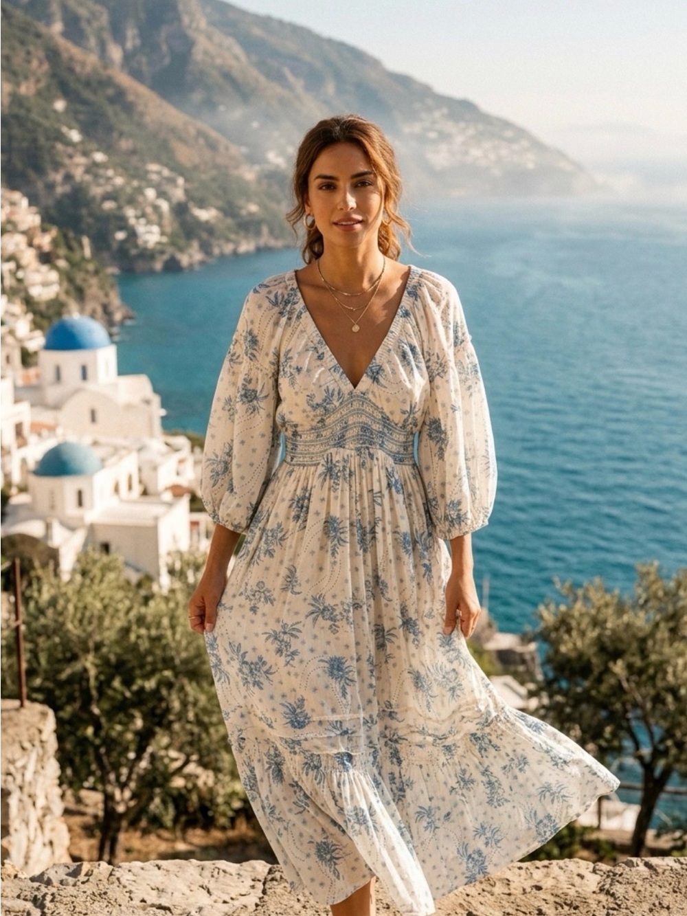 NWOT free People white and blue Golden Hour cotton Dress size S